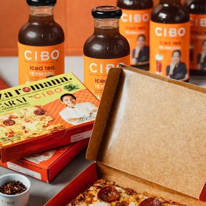 cibo pizza and iced tea